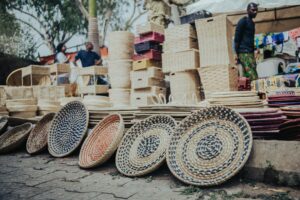 Handmade Trays and Baskets in a Market